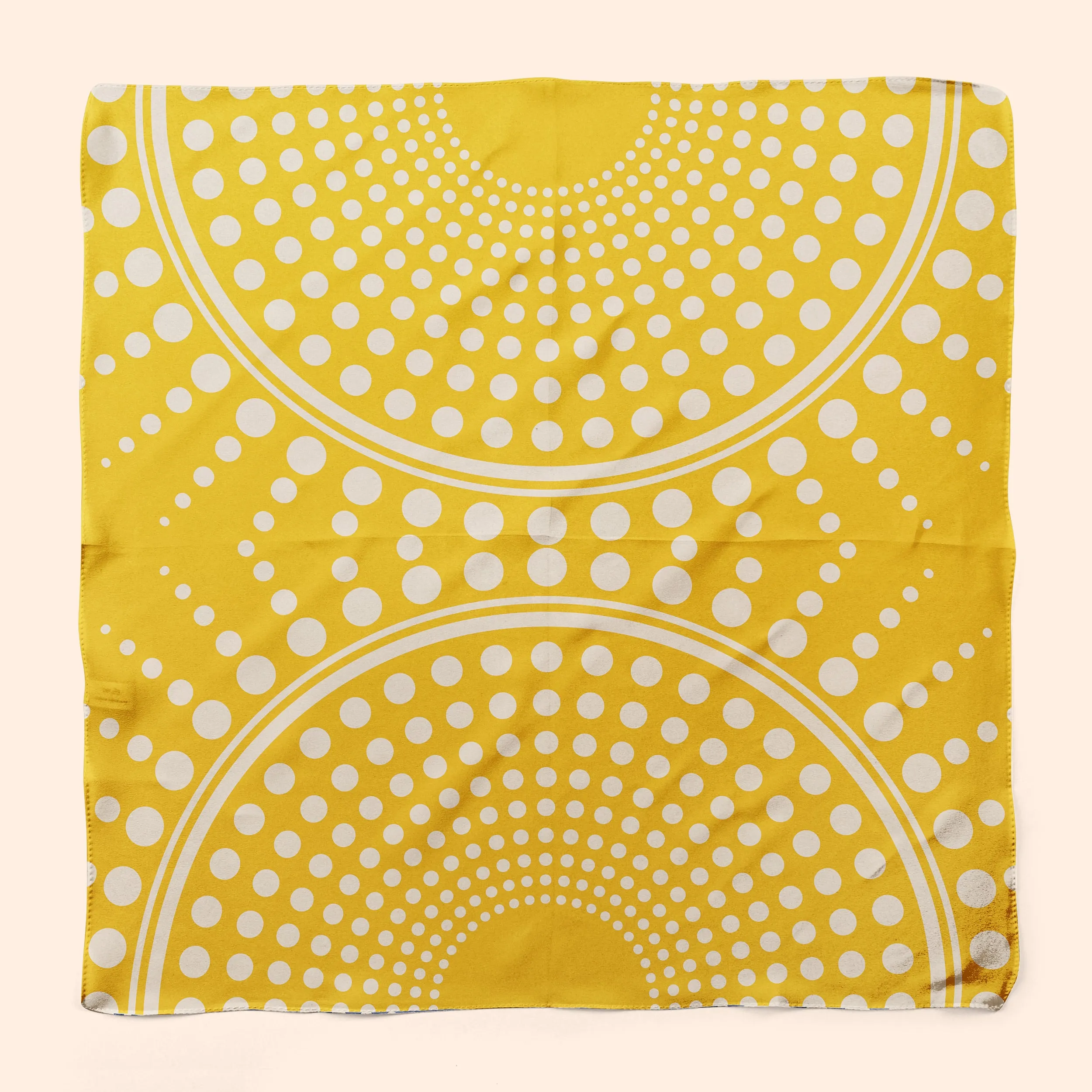 Vitamin D -  yellow square silk scarf with geometric polka dot pattern